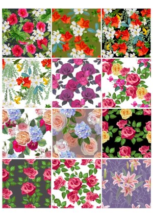 Floral Vector Patterns Collection Featuring Roses, Hibiscus, Lilies and More Free Vector