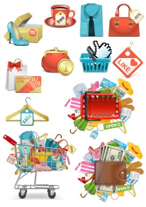 Collection of Shopping and Retail Vector Icons and Illustrations Free Vector