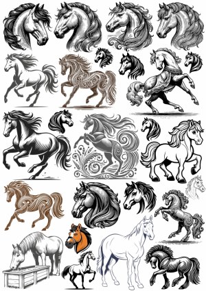 Set of Decorative and Artistic Horse Illustrations Free Vector