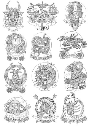 Detailed Zodiac Signs Line Art Collection Free Vector
