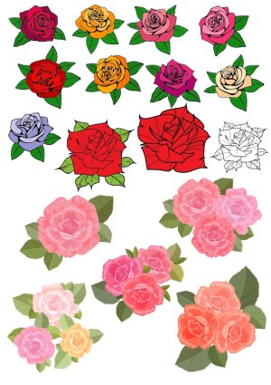 Colorful Rose Flower Vector Collection with Leaves Free Vector