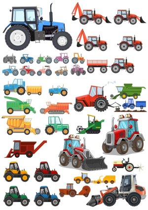 Collection of Diverse Agricultural and Construction Tractor Vectors Free Vector