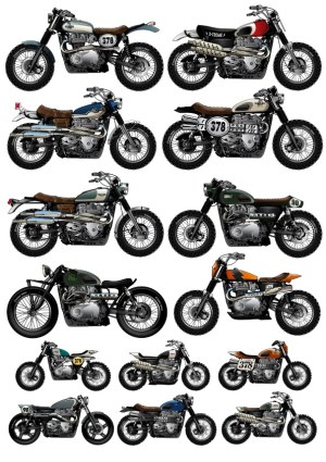 Collection of Vintage and Custom Retro Motorcycles Free Vector