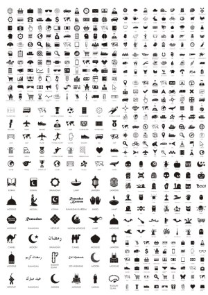 Extensive Collection of Small Black Icons Covering Various Themes Free Vector
