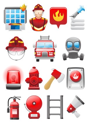 Firefighter and Fire Safety Equipment Icons Set Free Vector