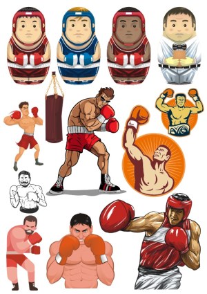 Boxing Fighters and Referee Vector Set Free Vector