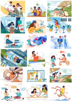 Diverse Lifestyle and Activities Vector Illustrations Collection Free Vector