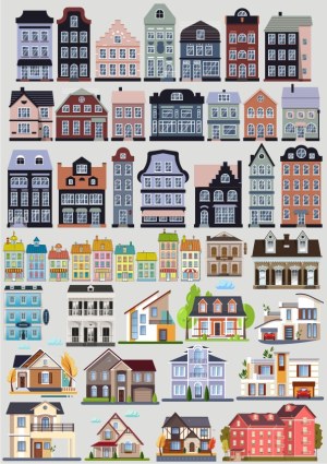 Collection of Various Vector House and Building Designs Free Vector