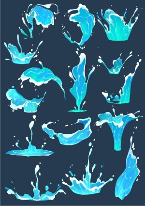 Set of Blue Water Splash Vector Illustrations Free Vector