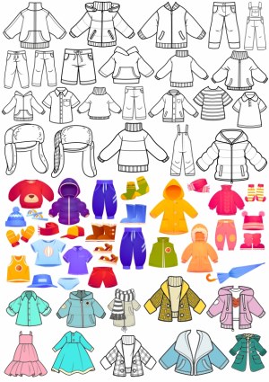 Children's Clothing Vector Set with Winter and Casual Outfits Free Vector