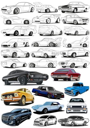 Collection of Classic and Modern Car Vector Illustrations Free Vector