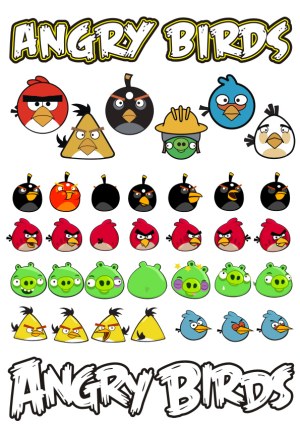 Set of Cartoon Angry Birds and Pigs Vector Icons Free Vector