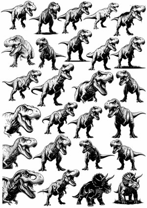 Collection of Black and White Dinosaur Vector Illustrations Free Vector