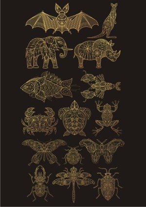 Intricate Gold Line Art Animal Vector Collection Free Vector