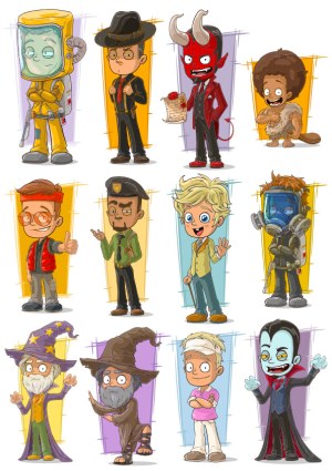 Cartoon Characters in Various Costumes and Roles Free Vector