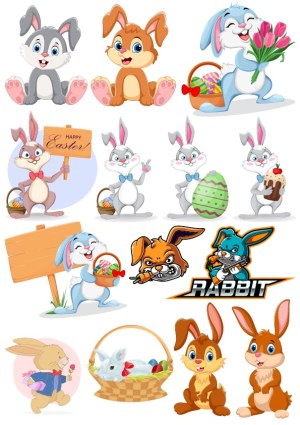 Collection of Cartoon Rabbit and Easter Bunny Vector Illustrations Free Vector