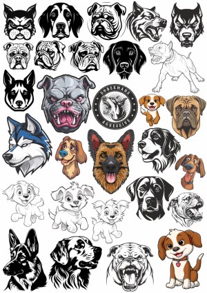 Variety of Dog Breed Vector Illustrations and Logos Free Vector