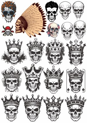 Collection of Skull Designs with Crowns and Accessories Free Vector