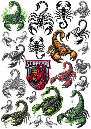 Collection of Scorpion Vector Illustrations and Tribal Scorpion Designs Free Vector