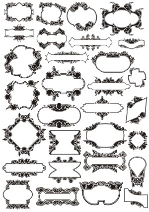 Set of Decorative Vintage Black and White Frames and Borders Free Vector