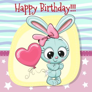 Cute Bunny with Heart Balloon Happy Birthday Vector Free Vector