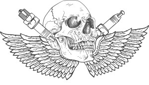 Skull with Guitar Plugs and Wings Vector Illustration Free Vector