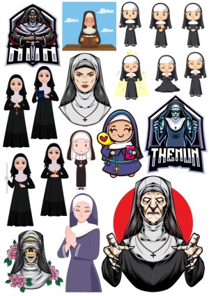 Collection of Nun Character Vector Illustrations in Various Styles Free Vector