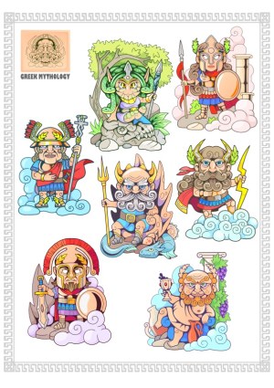 Cartoon Greek Mythology Gods and Heroes Vector Set Free Vector