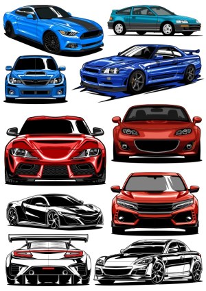 Collection of Various Sports and Compact Cars Vector Illustrations Free Vector