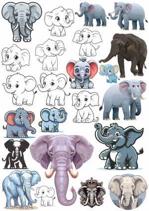 Collection of Elephant Vector Illustrations and Cartoon Characters Free Vector