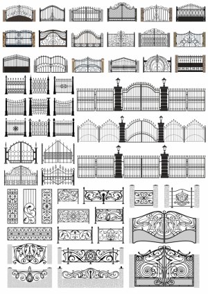 Collection of Decorative Iron and Steel Gate Vector Designs Free Vector