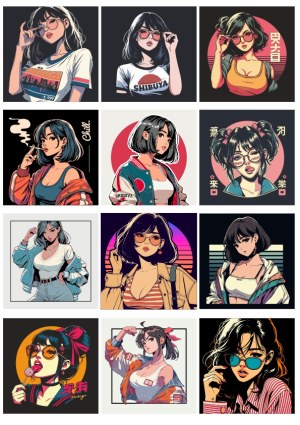Collection of Stylish Anime Girls Wearing Glasses and Trendy Outfits Free Vector