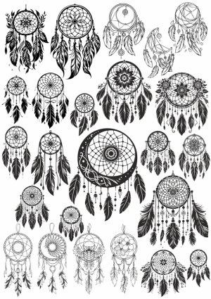 Collection of Black and White Dreamcatcher Vector Designs Free Vector