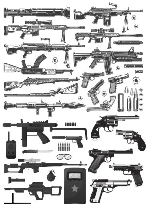 Variety of Black and White Vector Firearms and Tactical Gear Free Vector