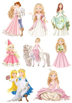 Fairy Tale Princess and Prince Vector Illustrations Set Free Vector