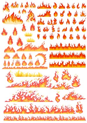 Set of Various Vector Fire and Flame Illustrations Free Vector