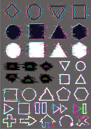 Vector Glitch Shape Set with Distorted Lines and Frames Free Vector