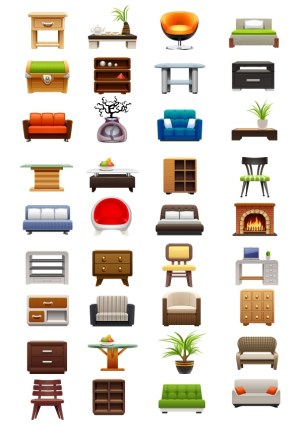 Collection of Modern Home Furniture and Decor Icons Free Vector
