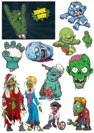Cartoon Zombie Characters and Hands Vector Set Free Vector