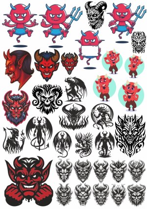 Cartoon and Tribal Devil and Demon Vector Illustrations Collection Free Vector