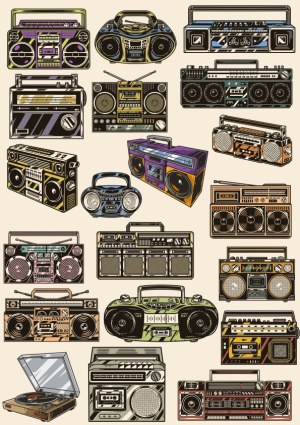 Retro Boombox and Vintage Audio Equipment Vector Collection Free Vector