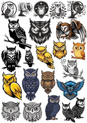 Collection of Stylized Owl Vector Illustrations and Logos Free Vector
