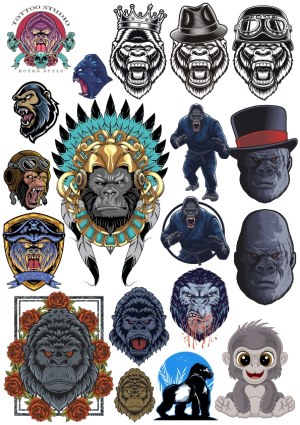 Collection of Gorilla and Ape Vector Illustrations with Various Themes Free Vector