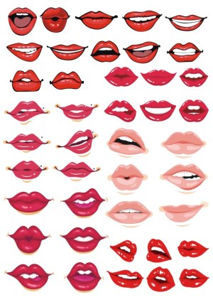 Set of Diverse Red and Pink Lips Vector Illustrations Free Vector