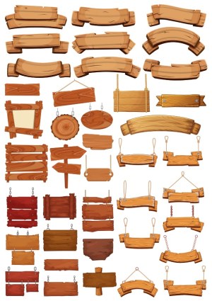 Variety of Wooden Signboards and Planks Vector Set Free Vector