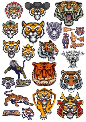 Collection of Various Tiger Mascot and Head Vector Illustrations Free Vector