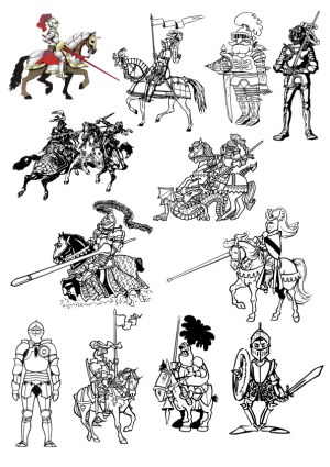 Set of Medieval Knights and Jousting Vectors Free Vector
