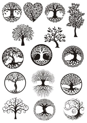 Collection of Decorative Black Tree Silhouettes and Tree of Life Designs Free Vector