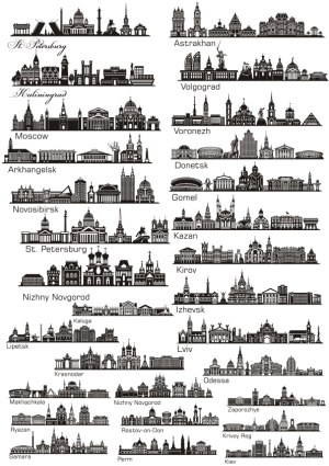 City Skylines Set of Russian and Eastern European Cities Free Vector