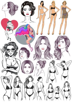 Stylized Female Portraits and Fashion Vector Illustrations Free Vector